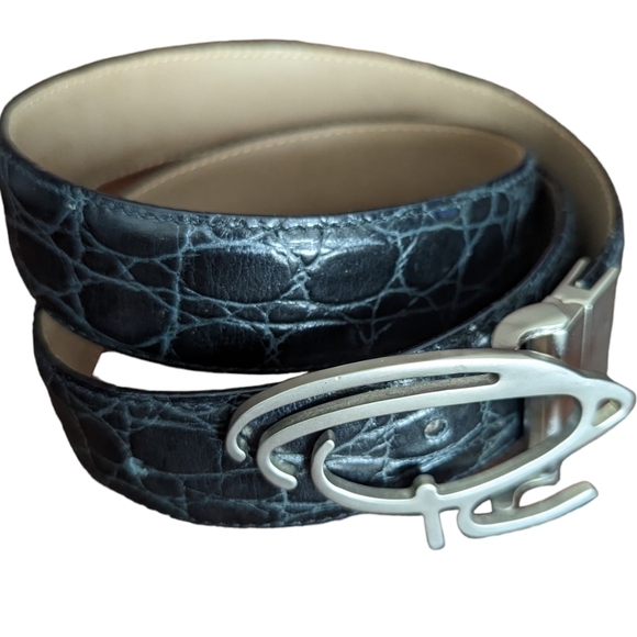 Oscar de la Renta Croc Leather Belt - Picture 2 of 14